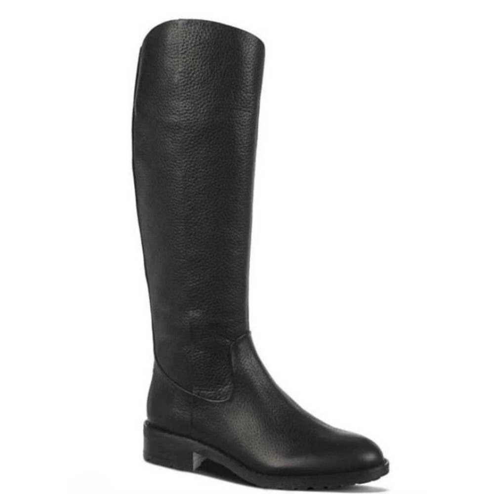 Sam Edelman Ryan Black Pebbled Leather Riding Boots Knee High Zip Low Heel 9.5